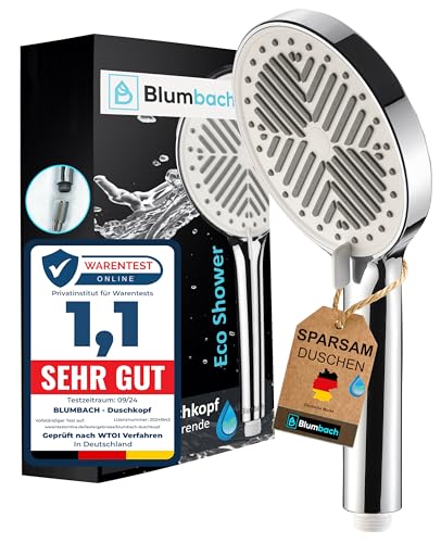 BLUMBACH® Duschkopf wassersparend - Eco Shower, wassersparender Duschkopf mit 3 Strahlarten, 6-9 l/min, Sparduschkopf, Shower Head, Handbrause Dusche, Duschbrause sparsam, Testsieger Brausekopf groß von BLUMBACH