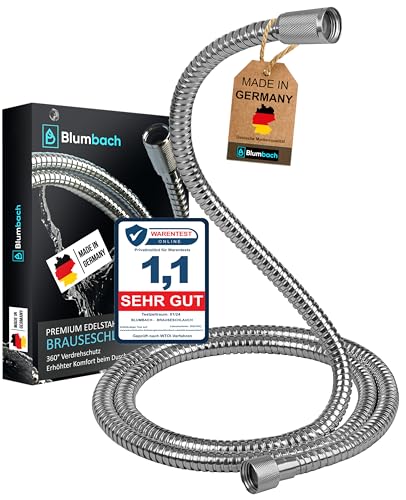 BLUMBACH Duschschlauch 1,6m Edelstahl | MADE IN GERMANY mit Verdrehschutz | Brauseschlauch extrem flexibel, knickfest, Standard 1/2" Anschluß, Metallschlauch doppelt gewickelt, Trinkwasser geprüft von BLUMBACH
