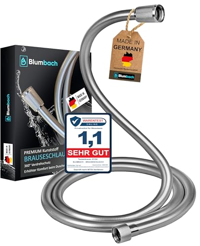 BLUMBACH® Brauseschlauch 1,6m Kunststoff, MADE IN GERMANY mit Verdrehschutz, Duschschlauch Kunststoffschlauch extrem flexibel + knickfest, Standard 1/2" Anschluss, Trinkwasser geprüfter Schlauch von BLUMBACH