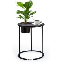 Beistelltisch Schwarz mit Blumentopf, Kleiner Metall-Beistelltisch Rund, Mini Beistelltisch fürs Wohnzimmer, Moderner Sofatisch, Beistelltisch Klein, von BLUMFELDT