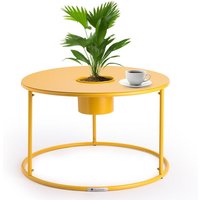 Blumfeldt Blumfeldt Beistelltisch Gelb mit Blumentopf, Kleiner Metall-Beistelltisch Rund, Mini Beistelltisch fürs Wohnzimmer, Moderner Sofatisch, von BLUMFELDT