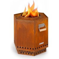 Blumfeldt - Gas Feuerstelle, Mobile Feuerschale mit Regenabdeckung, Deckel und Holzgriffen, Outdoor Feuertisch Gas, Gaskamin Tischfeuer mit 360° von BLUMFELDT