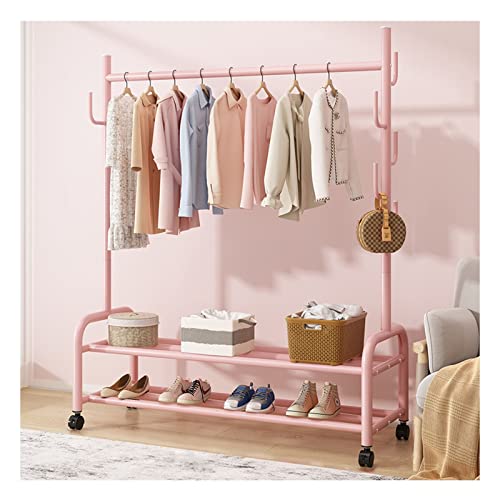 Hallenbaum mit Haken Tragbare mobile Kleiderstange Robuster Kleiderbügel aus Metall Freistehender Kleiderständer Mit 2-stöckigen unteren Ablageflächen für Schlafzimmer Eingang ( Color : Pink , Size : von BLUNOA