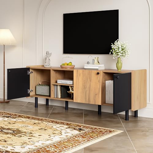 BLUON HOME 160cm Schwarzer und Holzfarbener，Modern TV Schrank – Highboard TV Cabinet with Storage, Sideboard TV Unit & Fernsehtisch, Wohnzimmer Möbel for Living Room von BLUON HOME