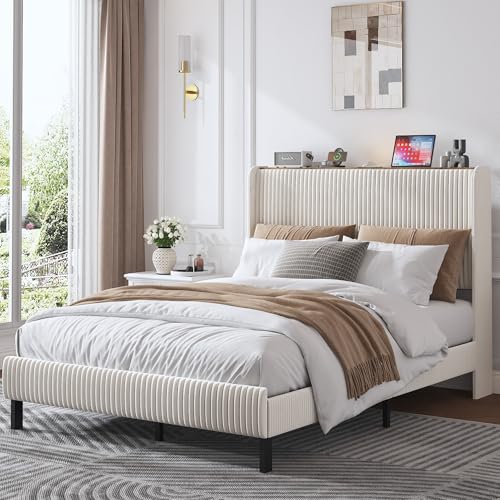 BLUON HOME Bettrahmen140*200 gepolstertes Plattformbett mit Stoffköpfchen, Flügelkantendesign/Nicht-Rutsch- und Rauschfreien/Metalllatten/No Box Spre BLUON HOME Bettrahmen140*200 gepolstertes Plattformbett mit Stoffköpfchen, Flügelkantendesign/Nicht-Rutsch- und Rauschfreien/Metalllatten/No Box Spre von BLUON HOME