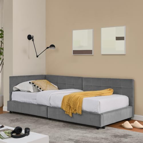 BLUON HOME Einzelbett 90 * 200 cm, hautfreundliches Samtdesign, Kinderbett mit hoher Rückenlehne(ohne Matratze) (Dark Gray) von BLUON HOME