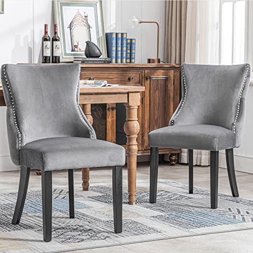 BLUON HOME Esszimmerstühle, 4-Fußstuhl, 2er Set Stühle Grau Samt Polsterstuhl,mit Knopfsteppung,Gestell aus Massivholz (2, Grau) von BLUON HOME