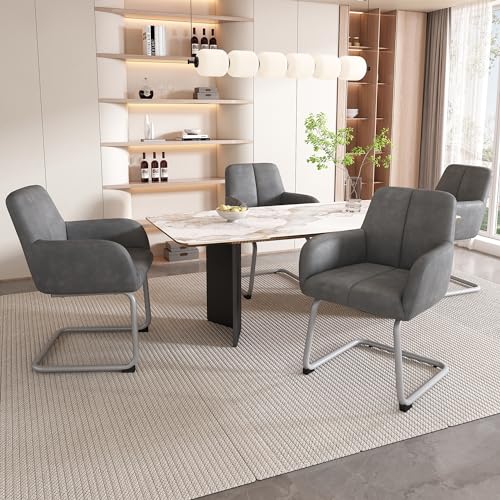 BLUON HOME Esszimmerstuhl, 4er Set, Sessel, moderner, minimalistischer Freizeitstuhl, Wohnzimmer-Schlafzimmerstuhl mit gewölbten Stahlfüßen, grau von BLUON HOME
