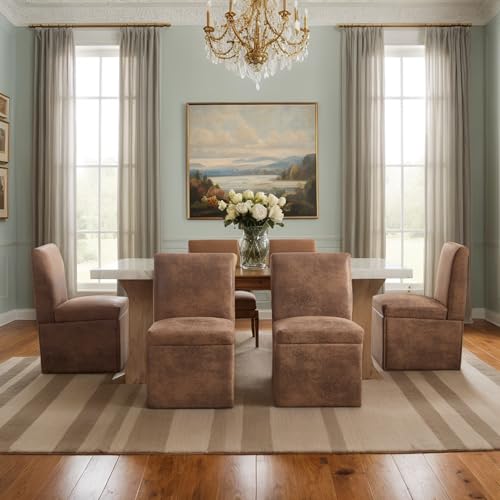 BLUON HOME Gepolsterte Esszimmerstühle 2er Set Drehbare Esszimmerstühle Küchenstühle Rollen & Lagerung Bequemer Moderner Rollsessel Weiß für Wohnzimmer Armloser Stuhl aus Stoff (Coffee Microsuede) von BLUON HOME