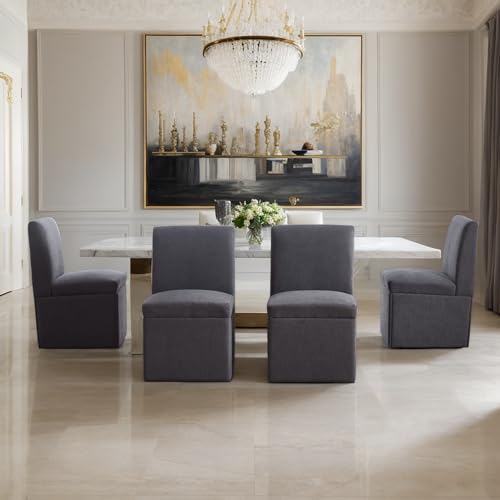 BLUON HOME Gepolsterte Esszimmerstühle 2er Set Drehbare Esszimmerstühle Küchenstühle Rollen & Lagerung Bequemer Moderner Rollsessel Weiß für Wohnzimmer Armloser Stuhl aus Stoff (Dark Gray Leinen) von BLUON HOME