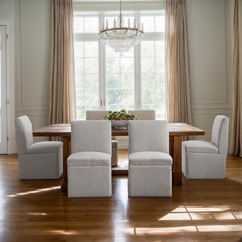 BLUON HOME Gepolsterte Esszimmerstühle 2er Set Drehbare Esszimmerstühle Küchenstühle Rollen & Lagerung Bequemer Moderner Rollsessel Weiß für Wohnzimmer Armloser Stuhl aus Stoff (Light Grey Leinen) von BLUON HOME