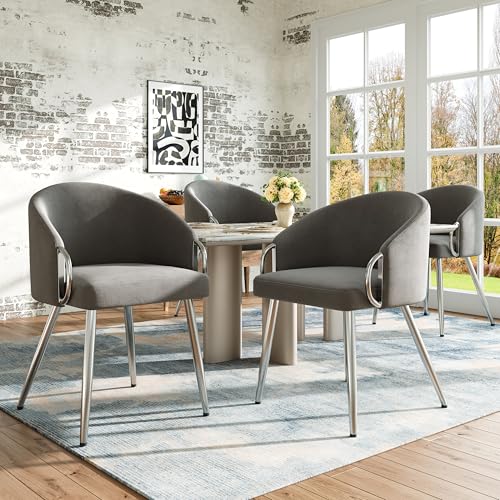 BLUON HOME Hochwertiger Samt-Stoff-Esszimmerstuhl (2 Stück), Kosmetikstuhl, Galvanisch versilberte Eisenbeine, Einfacher und stimmungsvoller Leichter Luxussessel mit verstellbaren Beinen, grau von BLUON HOME