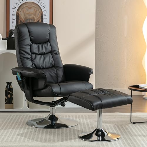 BLUON HOME Massagesessel, Fußhocker mit 5-Punkt-Massagegerät für Wohnzimmer und Schlafzimmer,mit PU-Polsterung und Ottomane,Schwarz von BLUON HOME
