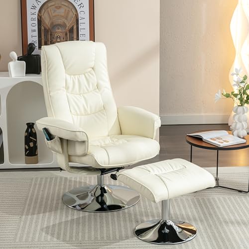 BLUON HOME Massagesessel,Fußhocker mit 5-Punkt-Massagegerät für Wohnzimmer und Schlafzimmer,mit PU-Polsterung und Ottomane, Beige von BLUON HOME
