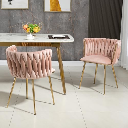 BLUON HOME Modernes luxuriöses Samt-Esszimmerstuhl-Set mit goldenen Metallbeinen, elegantem handgewebtem Design und weichen Kissen für Esszimmer, Wohnzimmer (2er-Set) von BLUON HOME
