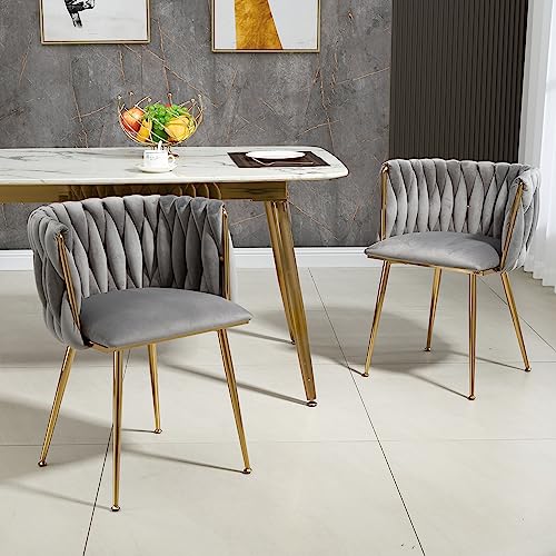 BLUON HOME Modernes luxuriöses Samt-Esszimmerstuhl-Set mit goldenen Metallbeinen, elegantem handgewebtem Design und weichen Kissen für Esszimmer, Wohnzimmer (2er-Set) von BLUON HOME