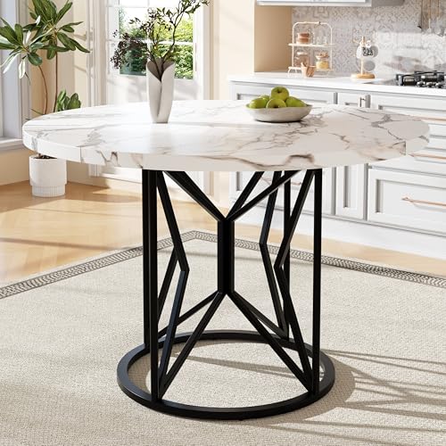 BLUON HOME Runder Esstisch (100×100×76cm), Küchentisch,Runder Kaffeetisch für 4-6,geeignet für Esszimmer, Wohnzimmer,Tischbeine aus Metall,Geometrische Tischbeine, schwarzen Beinen von BLUON HOME