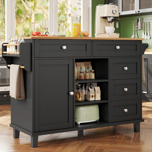 BLUON HOME Speisewagen (134 x 46 x 92 cm), moderner und einfacher schwarzer Speisewagen, Schubladen-Aufbewahrungsschrank-Kombination, mobiles und festes Dual-Use-Design, geeignet für Heimküchen von BLUON HOME
