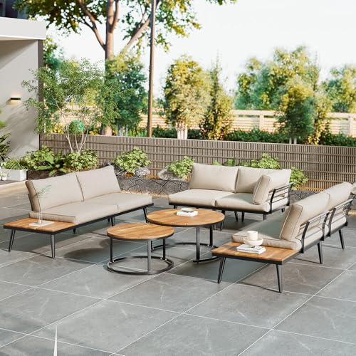 Garten Loungesessel Set für 5-6 Personen, Gartenmöbel, Essgruppe für Terrasse Balkon Garten Innen und Außen, Gestell aus verzinktem Eisen, Essgruppe 6-teilig, (2x2er Sofa, 2x Einzelsessel, 2x Tisch) von BLUON HOME