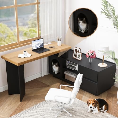 L-förmiger Eckschreibtisch mit XL-Tierhöhle – 120 x 50 cm, MDF, verdickte Platte, flexibel als L-Form oder gerade montierbar, Home-Office Schreibtisch mit integriertem Tierhaus von BLUON HOME