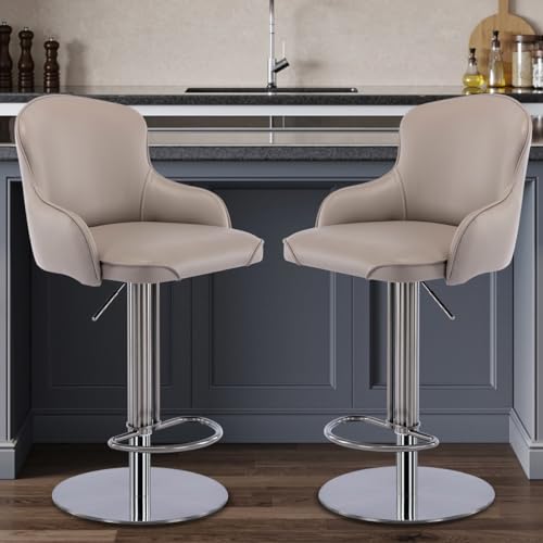 Schwarzer Titan Edelstahl Bar Stuhl, hochwertiges modernes Leder Bar Stuhl mit Rückenlehne, drehbare Höheneinstellung, für Küchenschalter und Esszimmer Schwarzer Titan Edelstahl Bar Stuhl, hochwertiges modernes Leder Bar Stuhl mit Rückenlehne, drehbare Höheneinstellung, für Küchenschalter und Esszimmer von BLUON HOME