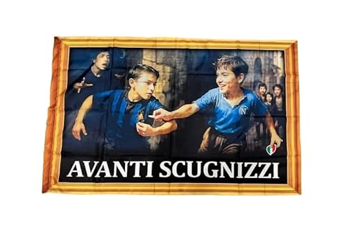 Flagge 150 x 100 cm Napoli Vorwärts Scugnizzi und wie Conte sagte, nehmen wir den Wappen 4 Champions Italiens von BLUSUPERSHOP