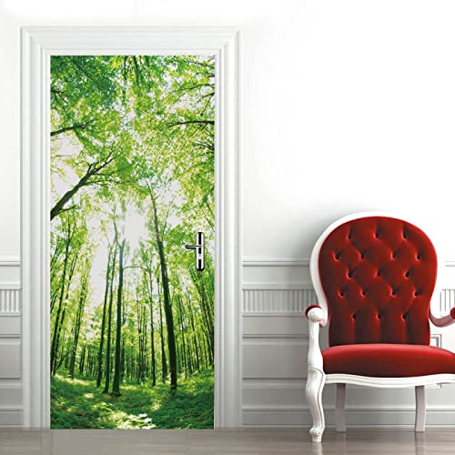 3D Türaufkleber 100x200cm Grüne Waldlandschaft Türtapete Selbstklebend Türfolie TürPoster Fototapete Wandbild Türsticker PVC Wasserdicht Abnehmbar Wohnzimmer Schlafzimmer küche bad büro Dekoration von BLUVOS