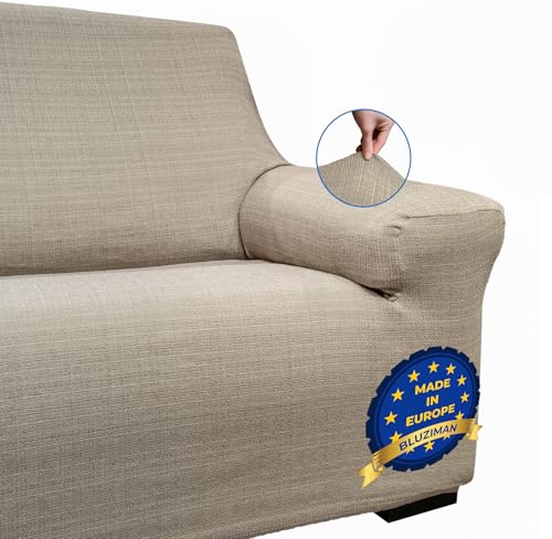 BLUZIMAN® - Sofabezug Premium, Universal Elastisch Sofa Überzug in Spanien hergestellt, Couch Überzug Mit Armlehnen, Sofaüberwurf Sofa Cover (200-260 cm. 4 SITZER, LEINEN) von BLUZIMAN