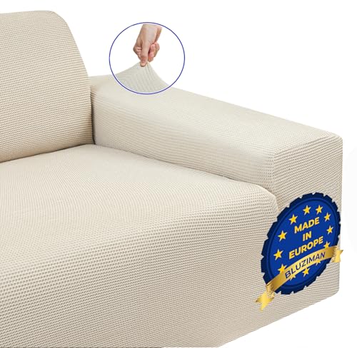 BLUZIMAN® - Sofabezug Premium, Universal Elastisch Sofa Überzug in Spanien hergestellt, Couch Überzug Mit Armlehnen, Sofaüberwurf Sofa Cover (170-220 cm. 3 SITZER, Elfenbein) von BLUZIMAN