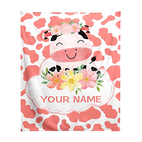 Personalisierte Kuh Decke mit Name benutzerdefinierte Kuh Decke weich warm gemütlich Flanell Kuh Druck Bettwäsche werfen Decken für Sofa Mädchen Jungen Erwachsenen Geburtstag neugeborenen Geschenke von BLYIUKR
