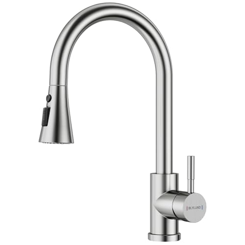 BLYLUND Gebürstetes Nickel Küchenarmaturen mit Brause Ausziehbar 3 Modi, Edelstahl Moderne Küchenspüle Armaturen,Moderne Wasserhahn Küche mit Hohem Bogen von BLYLUND