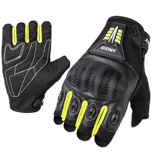BLacOh Motorradhandschuhe Herren Sommer Motorrad Fingerlose Handschuhe Zubehör Hard Shell Schutz Halbfinger Fahrrad Radfahren Handschuhe Motocross Guantes Motorradhandschuhe Damen(Green,XXL) von BLacOh