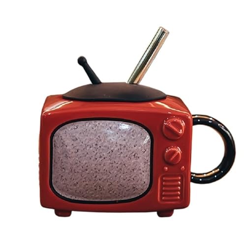 Tasse Kreative Retro Fernsehen Keramik Kaffee Becher TV Form Milch Bier Becher mit Deckel Haushalt Tasse Exquisite Trinken Drink Kaffeetassen (Size : 300-400ML, Color : 2) von BLacOh