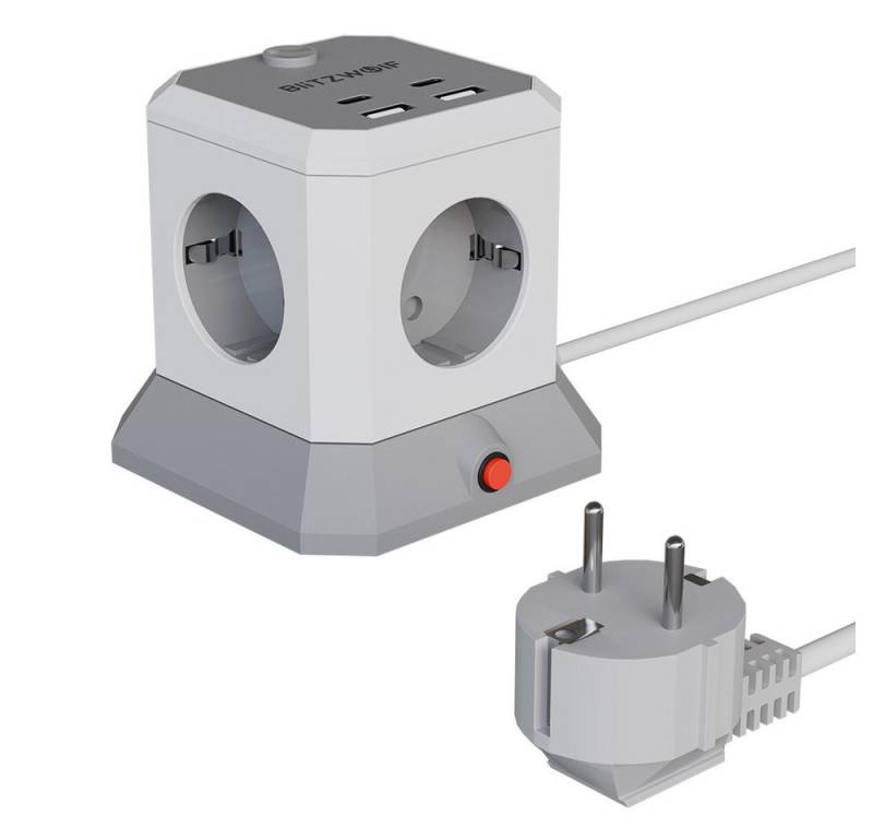 BLiTZWOLF 8-in-1 Mehrfachsteckdose, Steckdosenleiste mit 4 AC Steckdosen / 2 USB-A / 2 USB-C von BLiTZWOLF