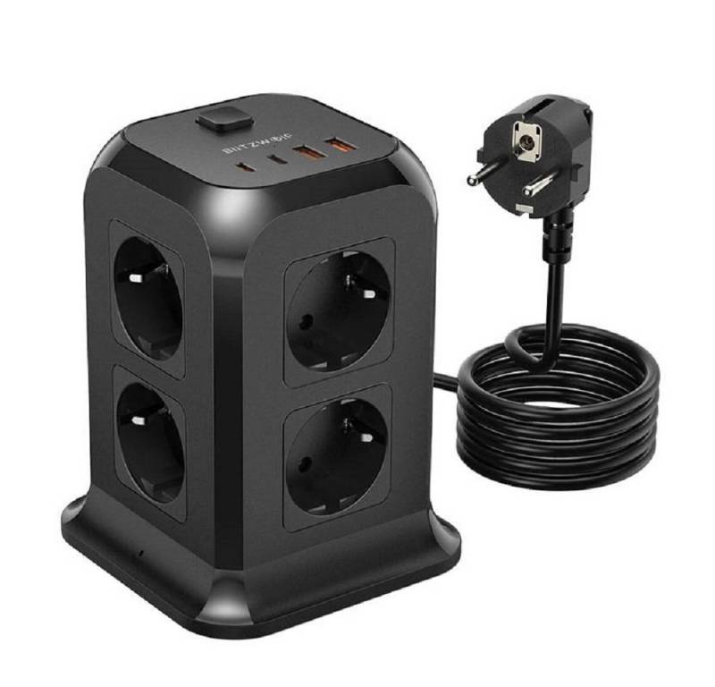 BLiTZWOLF Power Charger mit 8 AC Steckdosenplätzen Ladeturm Schwarz Mehrfachsteckdose von BLiTZWOLF