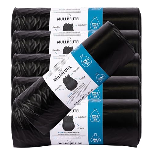 120L Schwarze Müllbeutel, 42µ Reißfestigkeit - 150x BLiX Müllsäcke 77x100cm Ideal für Werkstatt & Gastronomie, Unauffällige Robuste Mülltüten für Haushalt und Gewerbe 120L Schwarze Müllbeutel, 42µ Reißfestigkeit - 150x BLiX Müllsäcke 77x100cm Ideal für Werkstatt & Gastronomie, Unauffällige Robuste Mülltüten für Haushalt und Gewerbe von BLiX