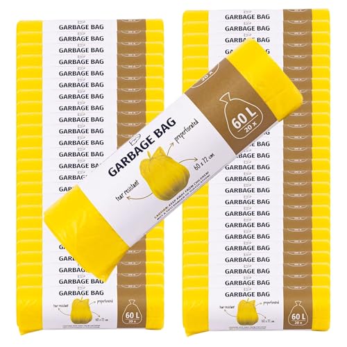 Gelbe Müllbeutel 60L - 1000x BLiX Extra-Reißfeste Abfallsäcke, 60x72 cm, 10µ Stärke Plastik - Perfekt für Haushalt, Büro & Reinigungsbedarf von BLiX