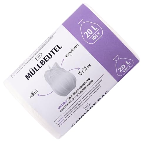 Mülltüten 20L weiß - 100x BLiX Dünne Müllbeutel 8,6µ, 45x55cm Ideal für Bad & Büro, Leichte Abfalleimer Beutel, Hygienisch & Geruchsneutral von BLiX