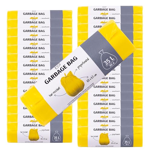 Mülltüten 35L Gelb 11µ - 900x BLiX Küchen- und Bad Müllsäcke, Leicht & Robust, 60x63 cm Haushaltsmüllbeutel, Einzeln verpackt mit p&m-Design Banderole Mülltüten 35L Gelb 11µ - 900x BLiX Küchen- und Bad Müllsäcke, Leicht & Robust, 60x63 cm Haushaltsmüllbeutel, Einzeln verpackt mit p&m-Design Banderole von BLiX