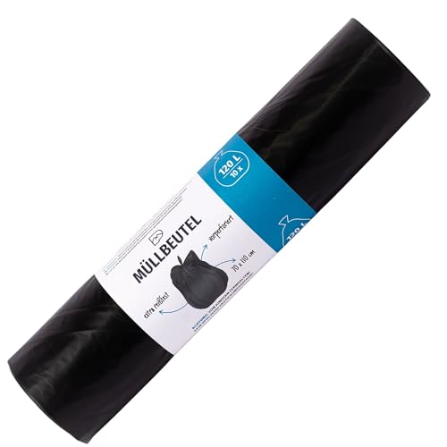 Reißfeste Müllsäcke 120L Schwarz 42µ - 10x BLiX Abfallsäcke 70x110cm, Geruchsdicht & Formstabil | Schwarze Müllbeutel für Gewerbe & Haushalt | Hygienische Entsorgung von BLiX