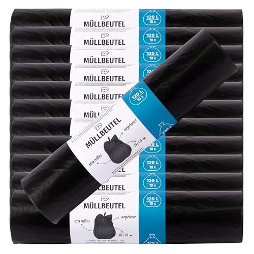 Reißfeste Müllsäcke 120L Schwarz 42µ - 120x BLiX Abfallsäcke 70x110cm, Geruchsdicht & Formstabil | Schwarze Müllbeutel für Gewerbe & Haushalt | Hygienische Entsorgung von BLiX