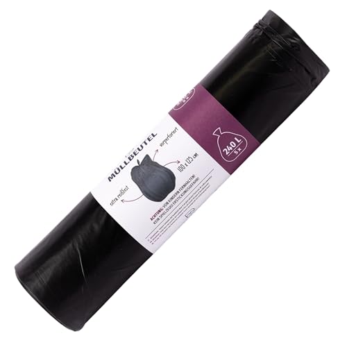 Schwerlast Müllsäcke 240L, Schwarz, 48µm - BLIX | 5x Reißfeste Müllbeutel 100x125cm für 240 Liter Tonnen | Perfekt für Bau & Garten von BLiX