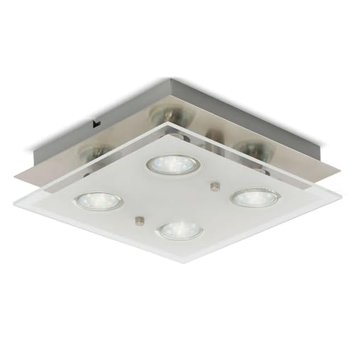 BLicht Deckenleuchte 25x25cm eckig mit 4 x LED Leuchtmittel 3 Watt GU10 Sockel warmweiß 3000K, Farbe: Nickel matt von BLicht
