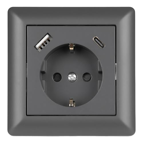 BLicht Schutzkontakt-Steckdose 2 x Anschluss USB Typ A+C Anthrazit 3,5A mit Rahmen von BLicht