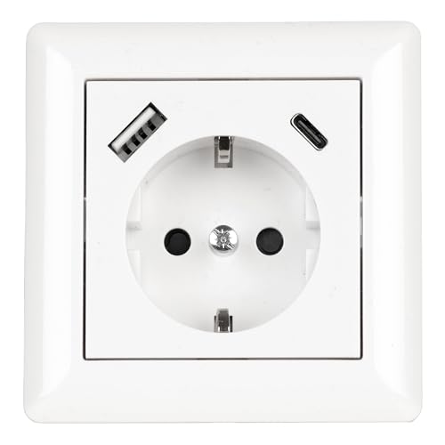BLicht Schutzkontakt-Steckdose 2 x Anschluss USB Typ A+C Weiß 3,5A mit Rahmen von BLicht