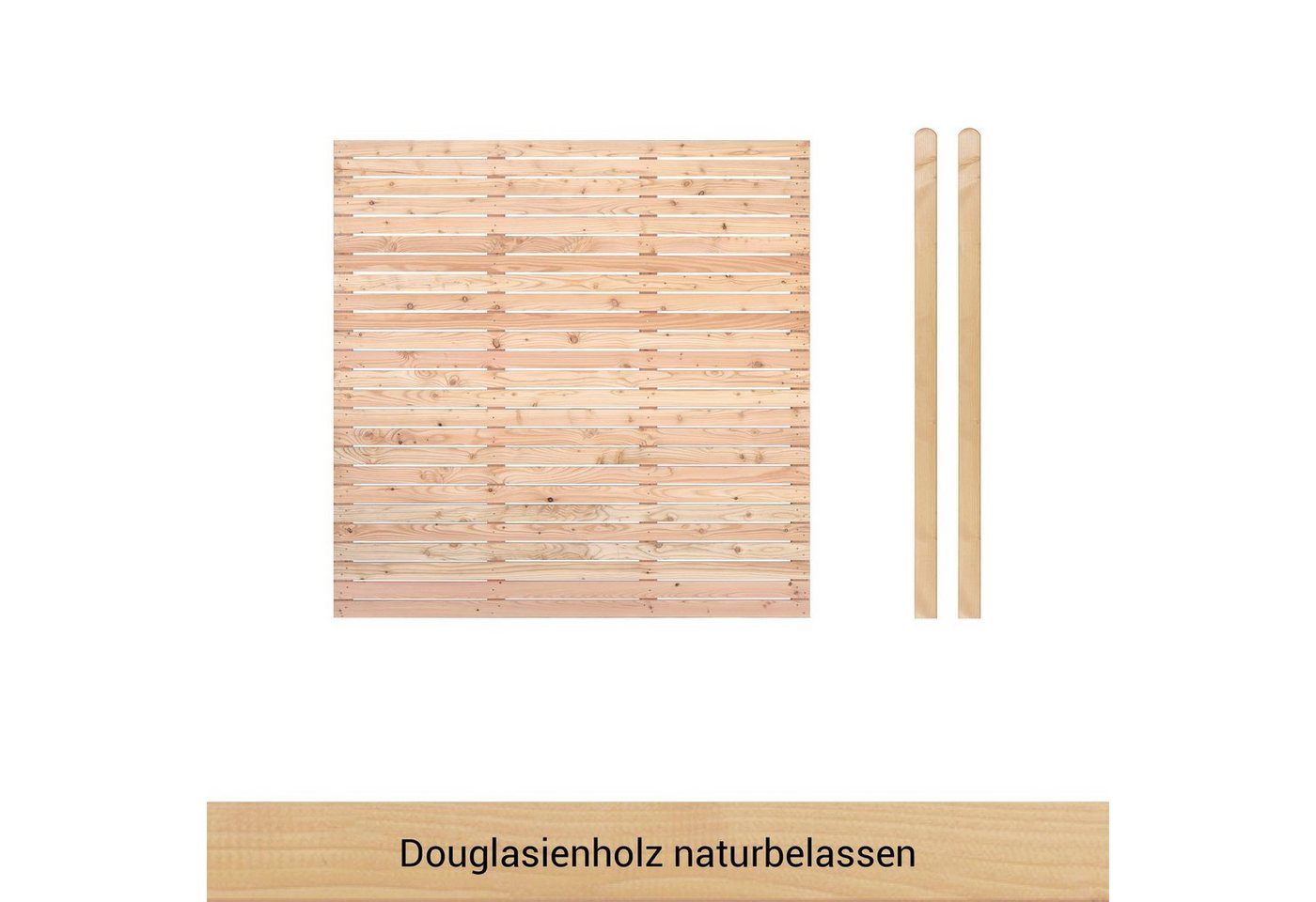 BM Massivholz Zaun Kurt Set 1, (Set), 1 Zaunelement 180 x 180cm, 2 Pfosten, Kopf gerundet, Länge 190cm von BM Massivholz