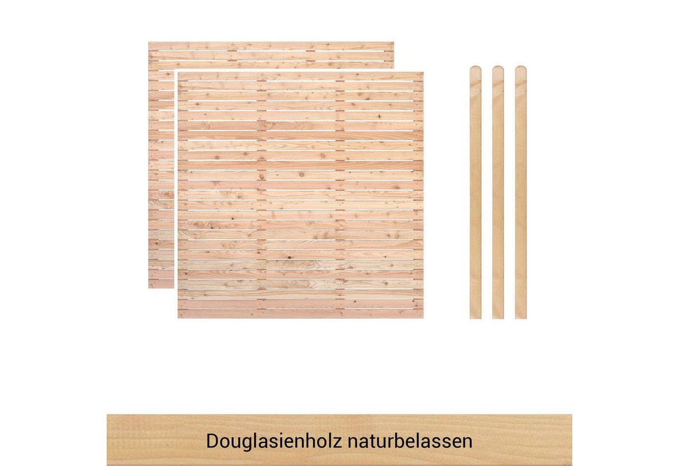 BM Massivholz Zaun Kurt Set 2, (Set), 2 Zaunelemente 180 x 180cm, 3 Pfosten, Kopf gerundet, Länge 190cm von BM Massivholz