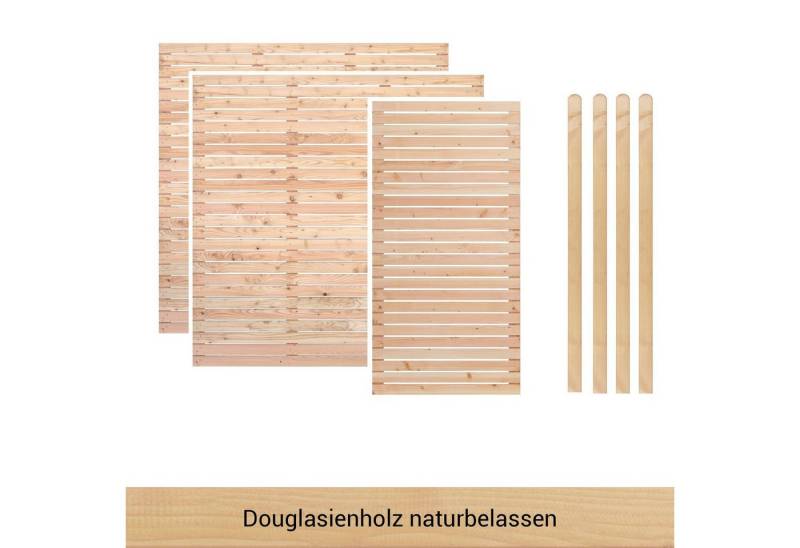 BM Massivholz Zaun Kurt Set 2.1, (Set), 2 Elemente 180 x 180cm, 1 Element 90x180cm, 4 Pfosten, Länge 190cm von BM Massivholz