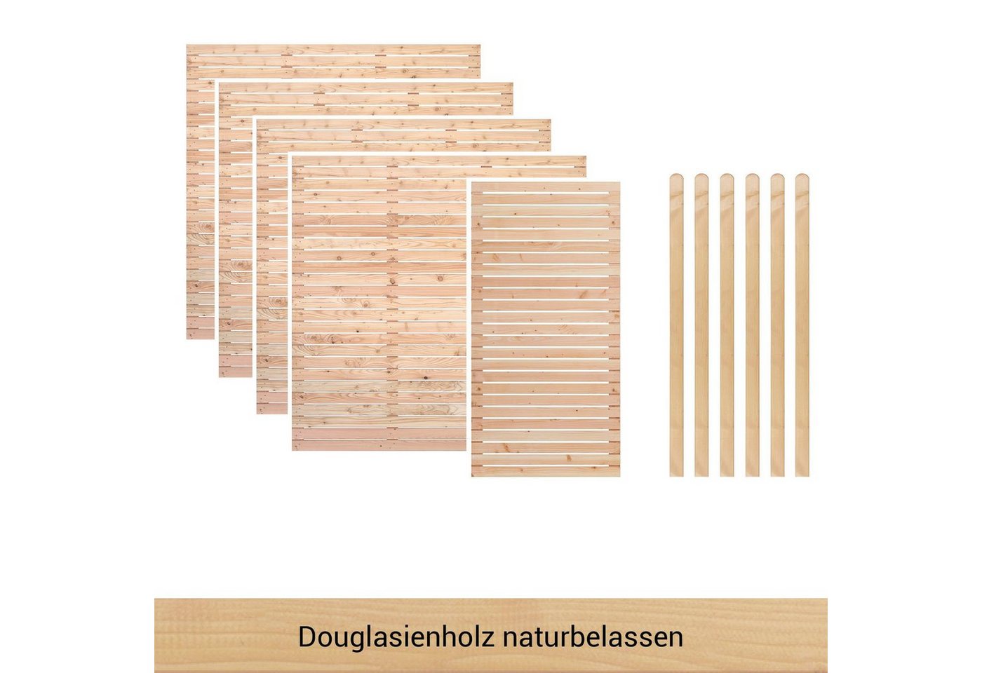 BM Massivholz Zaun Kurt Set 4.1, (Set), 4 Elemente 180 x 180cm, 1 Element 90x180cm, 6 Pfosten, Länge 190cm von BM Massivholz