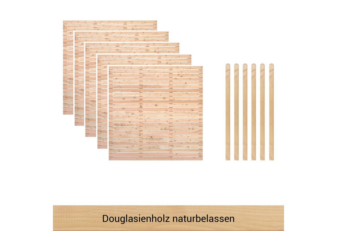 BM Massivholz Zaun Kurt Set 5, (Set), 5 Elemente 180 x 180cm, 6 passende Pfosten, Kopf gerundet, Länge 190cm von BM Massivholz